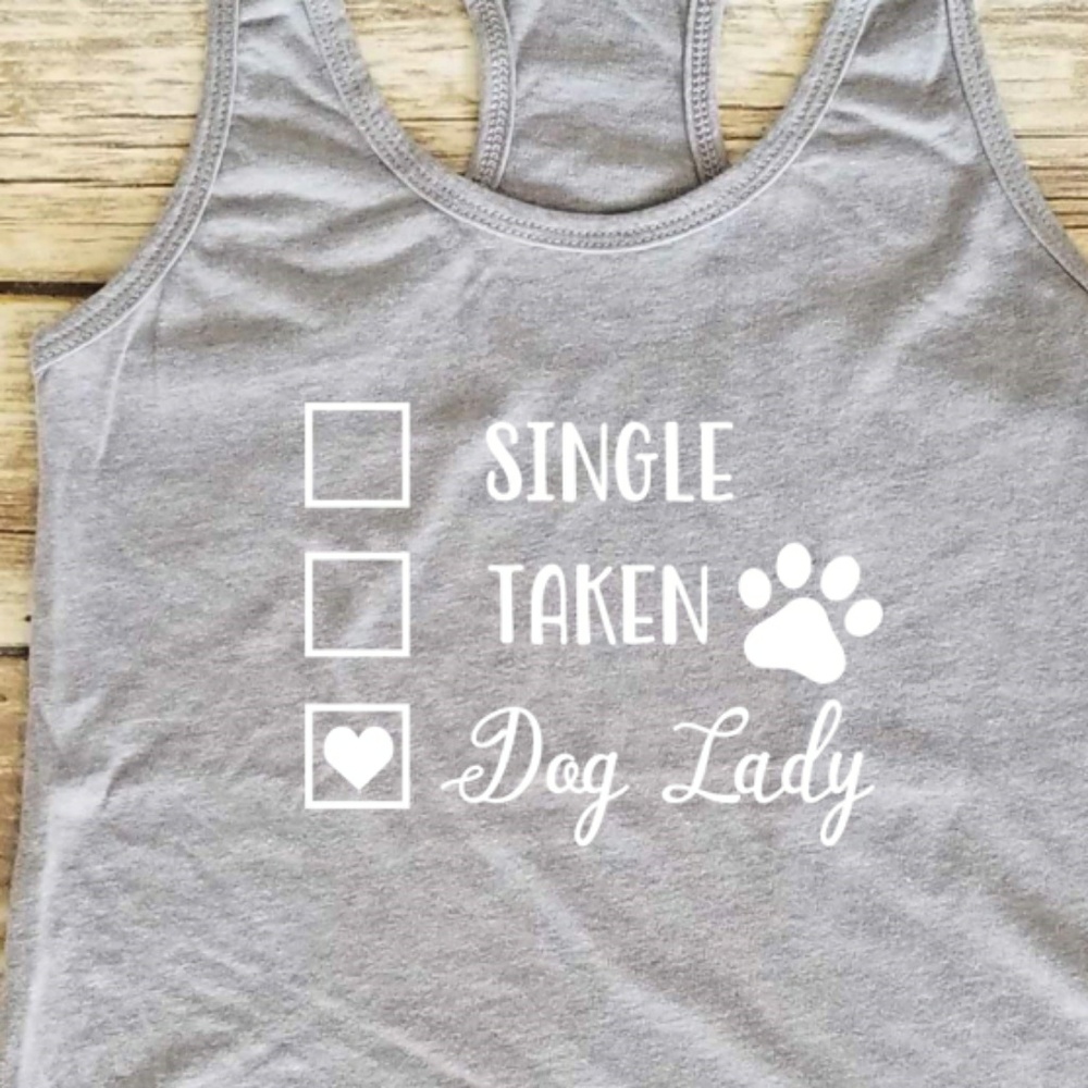 Single, Taken, Dog Lady - ladies grey tank top